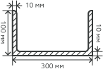 Швеллер нержавеющий 300х100х10 мм. AISI 304 (08Х18Н10) горячекатаный